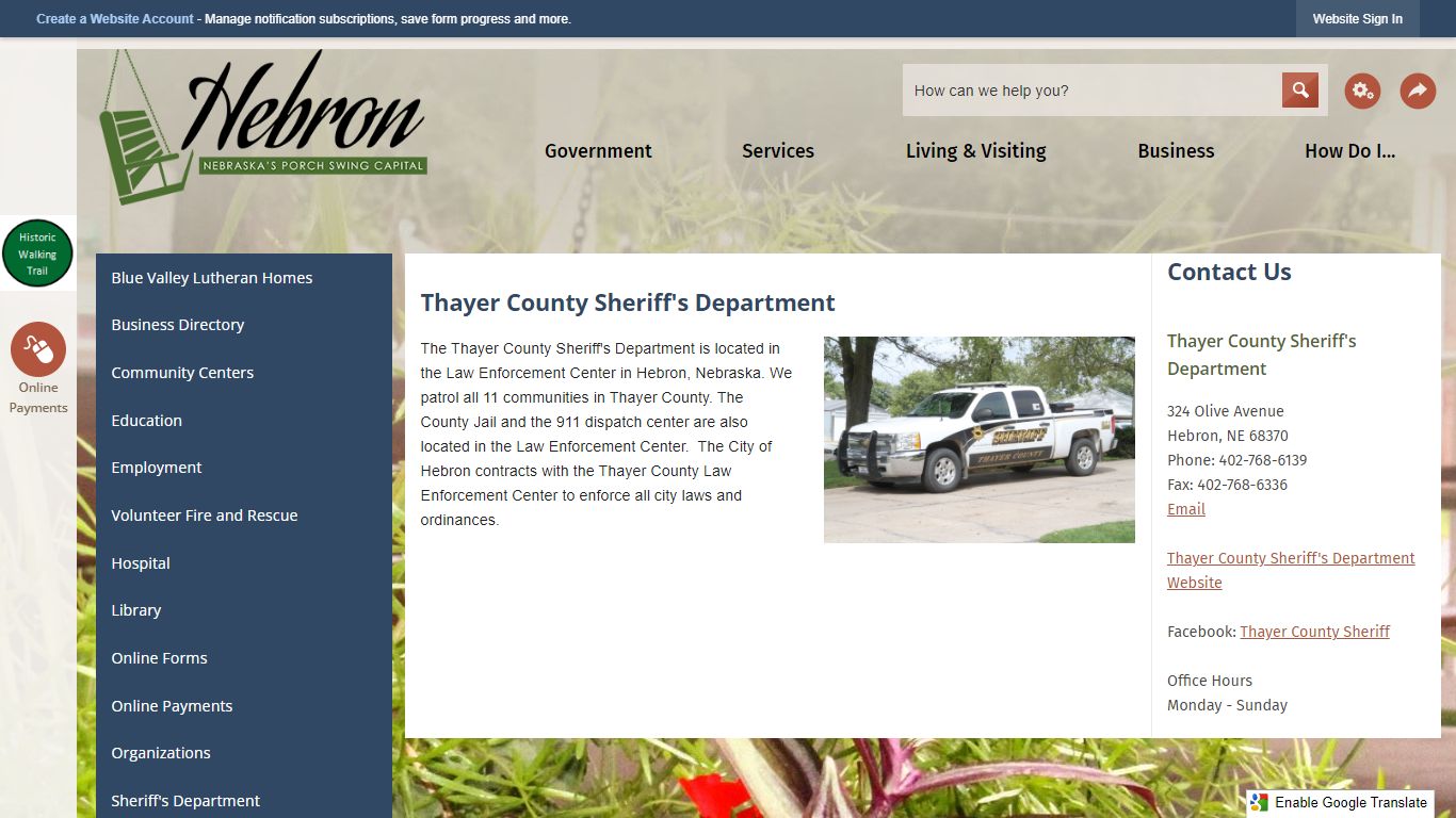 Thayer County Sheriff's Department | Hebron, NE