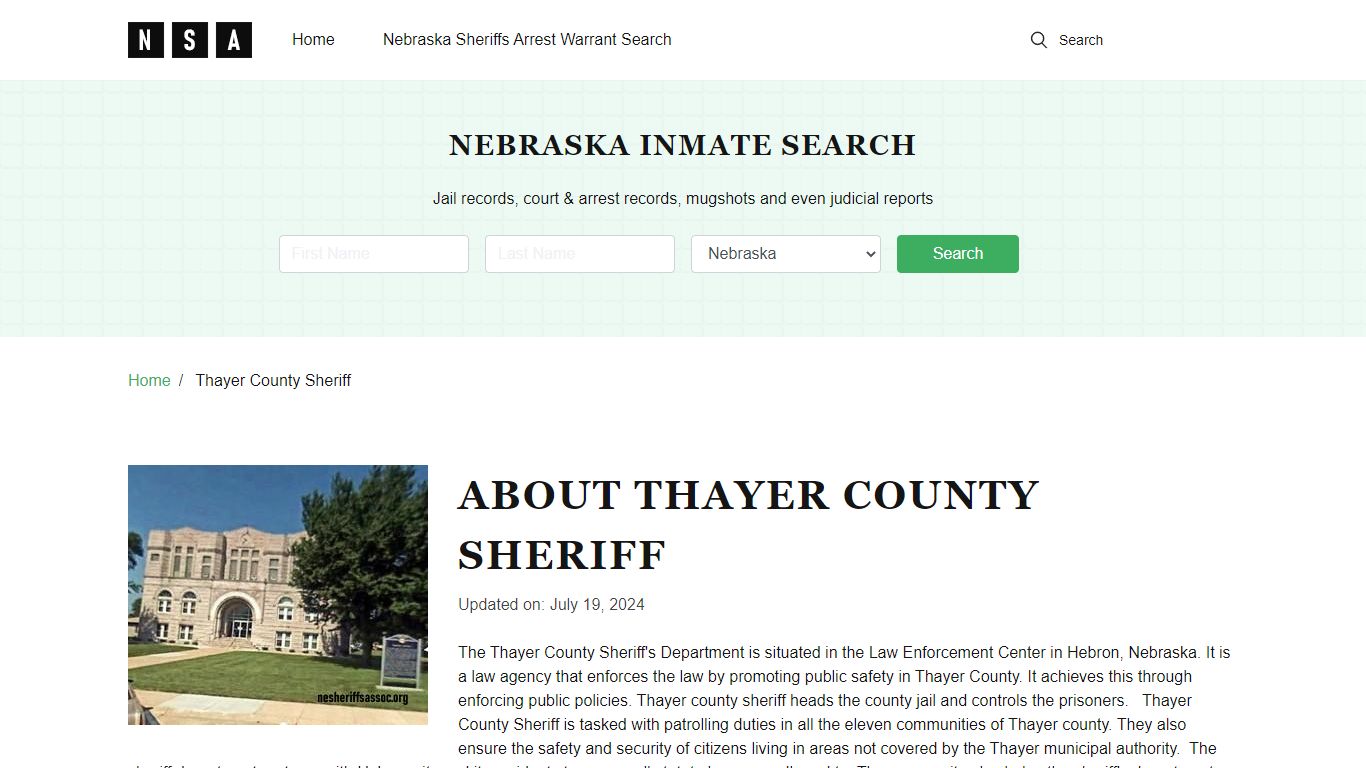 Thayer County Sheriff, Nebraska and County Jail Information