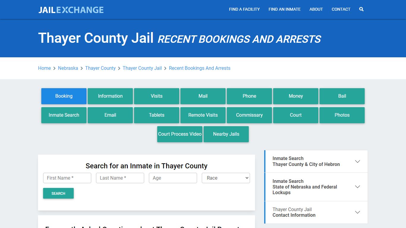 Thayer County Jail Recent Bookings And Arrests - Jail Exchange