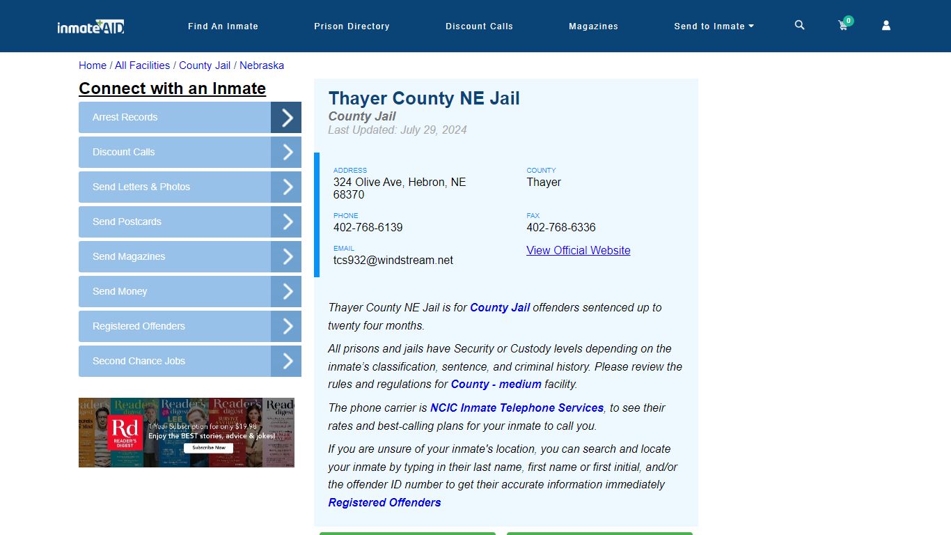 Thayer County NE Jail - Inmate Locator