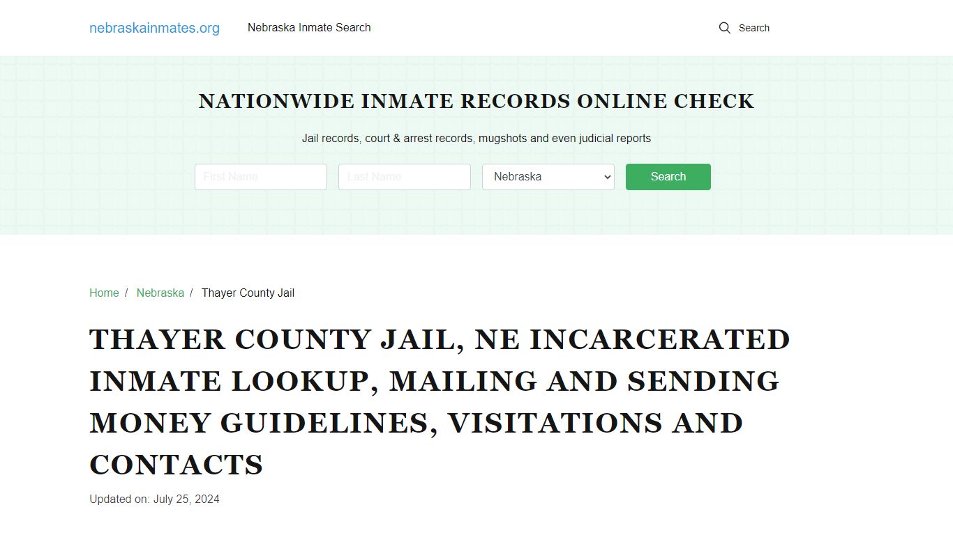 Thayer County Jail, NE: Offender Locator, Visitation & Contact Info